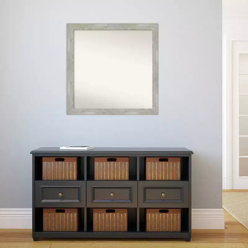 30" x 30" Non-Beveled Dove Gray Wash Narrow Wall Mirror - Amanti Art