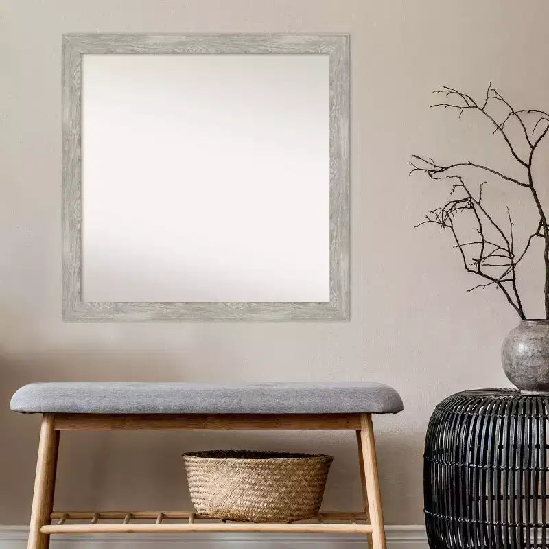 30" x 30" Non-Beveled Dove Gray Wash Narrow Wall Mirror - Amanti Art