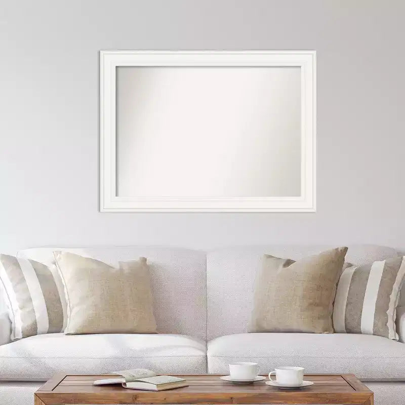 44" x 33" Non-Beveled Ridge White Wall Mirror - Amanti Art: Modern Rectangle, Includes Mounting Hardware