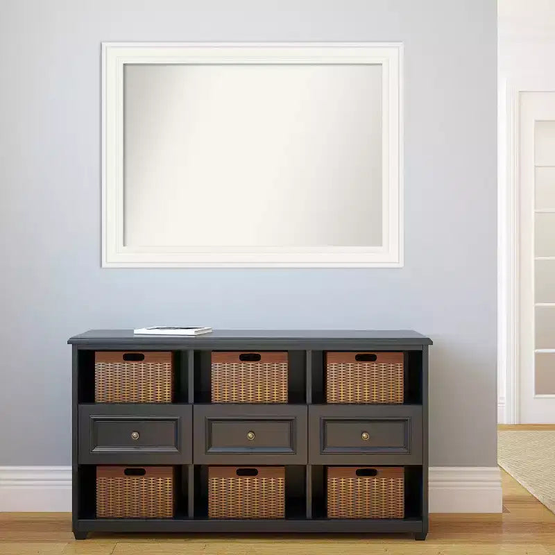 44" x 33" Non-Beveled Ridge White Wall Mirror - Amanti Art: Modern Rectangle, Includes Mounting Hardware