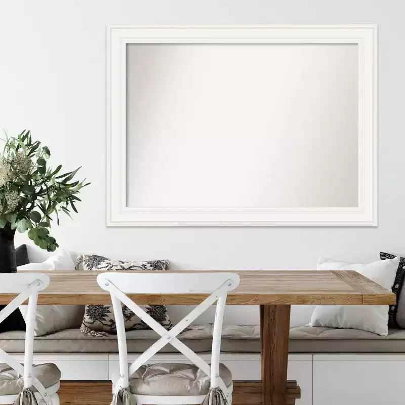44" x 33" Non-Beveled Ridge White Wall Mirror - Amanti Art: Modern Rectangle, Includes Mounting Hardware