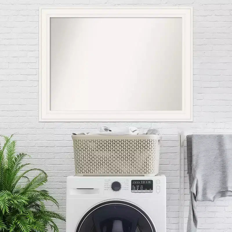 44" x 33" Non-Beveled Ridge White Wall Mirror - Amanti Art: Modern Rectangle, Includes Mounting Hardware