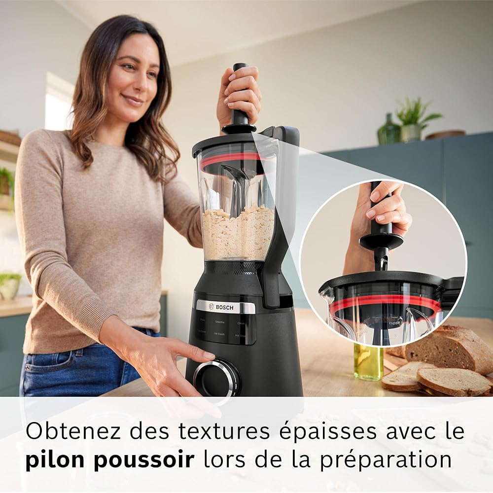 Bosch, VitaPower Série 6, blender haute performance, moteur 1800 watts, vitesse du moteur jusqu'à 45 000 tr/min, 6 programmes automatiques, bol résistant en tritan, noir, MMB6652B : Cuisine et Maison