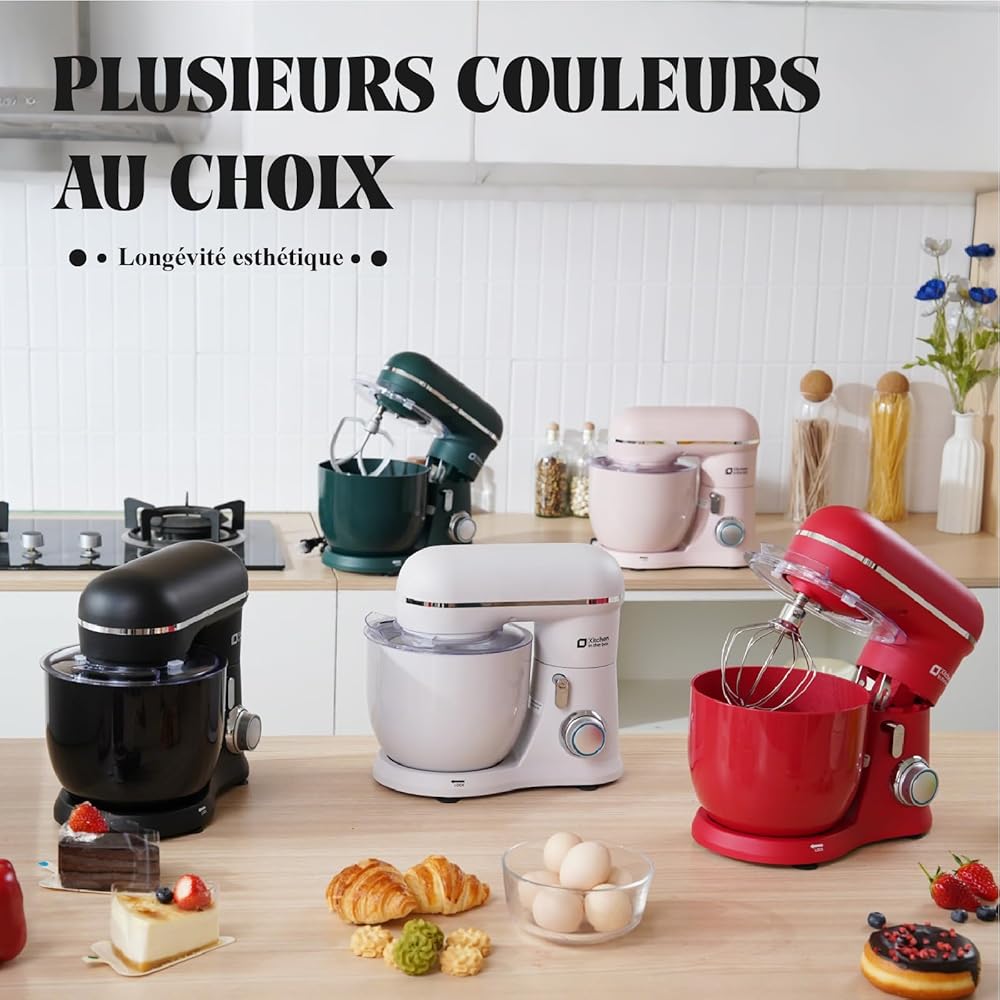 Kitchen in the Box Robot Pâtissier, 3.5L avec Deux Bols, Compact et Léger, 10 Vitesses avec Fonction Pulse, Finition Mate, Fouet, Crochet Pétrisseur et Batteur, Noir : Cuisine et Maison