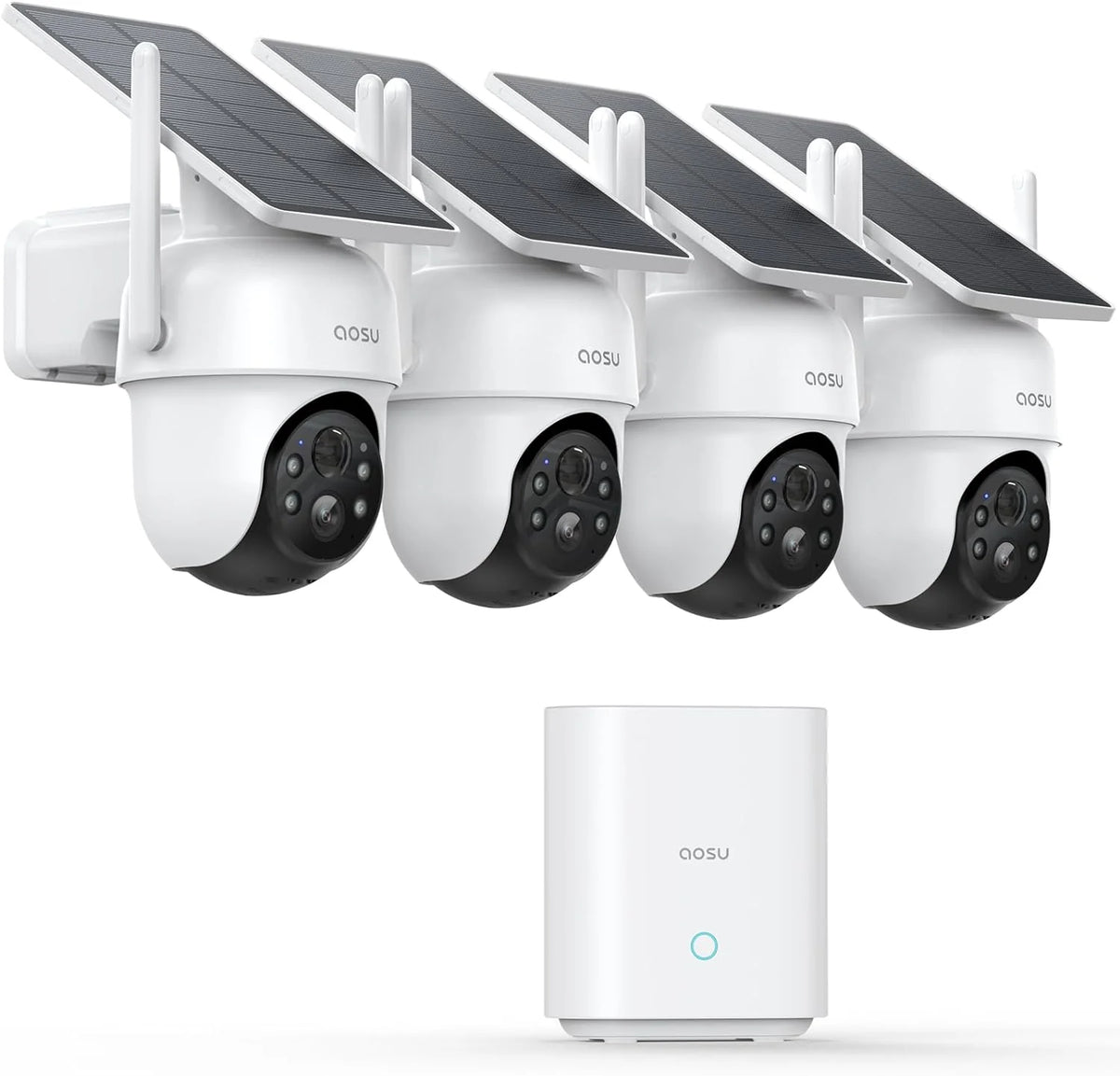 2K Camera Surveillance WiFi Exterieure Sans Fil Solaire, Kit de 4 Caméras & aosuBase