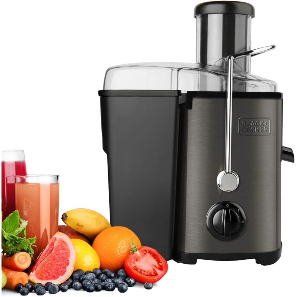 BLACK + DECKER BXJE600E - Centrifugeuse - 600 W - 2 Vitesses - Acier Inoxydable - Gris : Cuisine et Maison