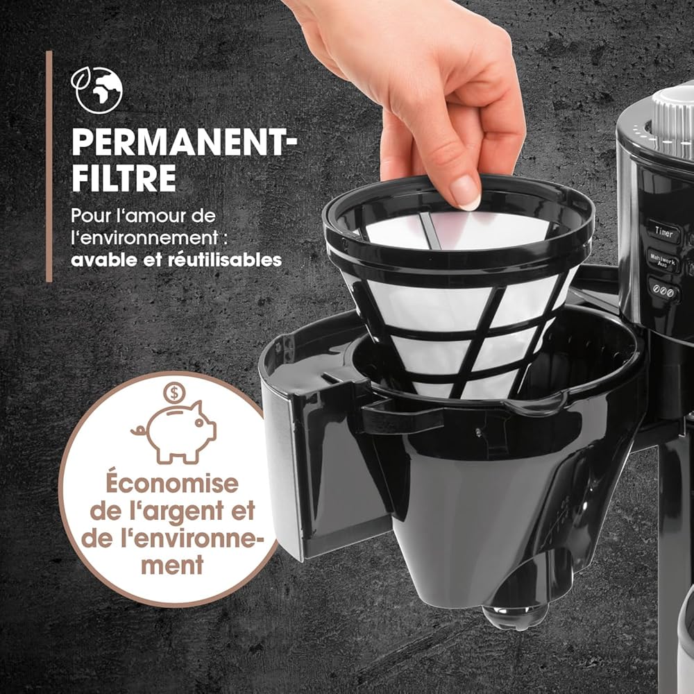 Barista Cafetière Filtre avec verseuse Isotherme 1L pur 12 tasses de café, Machine a cafe grain avec broyeur et écran digital, Fonction de minuterie : Cuisine et Maison