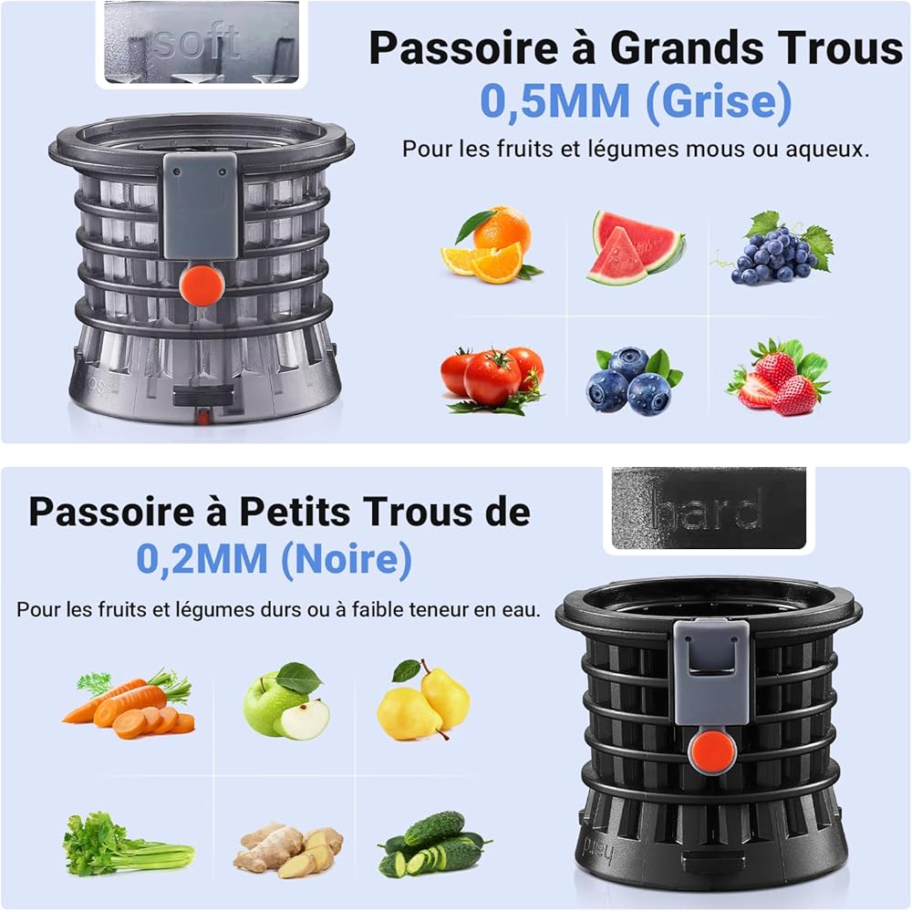 Extracteur de jus AOBOSI 250W-Extracteur de jus de fruits et légumes avec un diamètre de 103MM et 2 filtres sans métal-1.2L Extracteur jus avec 2 brevets et 40 minutes de protection thermique, Gris. : Cuisine et Maison