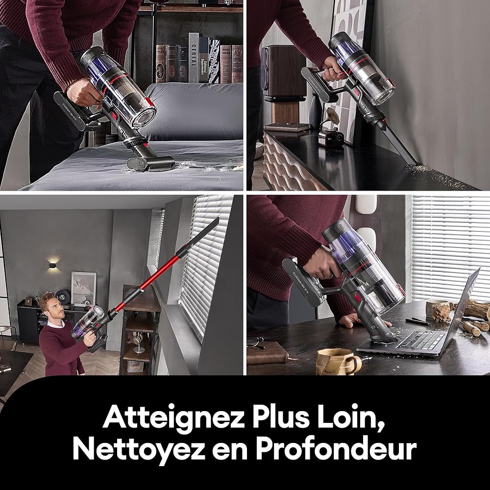 Ultenic U16 Flex Aspirateur Balai sans Fil, 50kPa/60min Aspirateur sans Fil Hyper-Puissant, Technologie GreenEye, Tube Pliable, Brosse Anti-Emmêlement pour Tapis, Poils Animaux, Sol Dur et Voiture : Cuisine et Maison