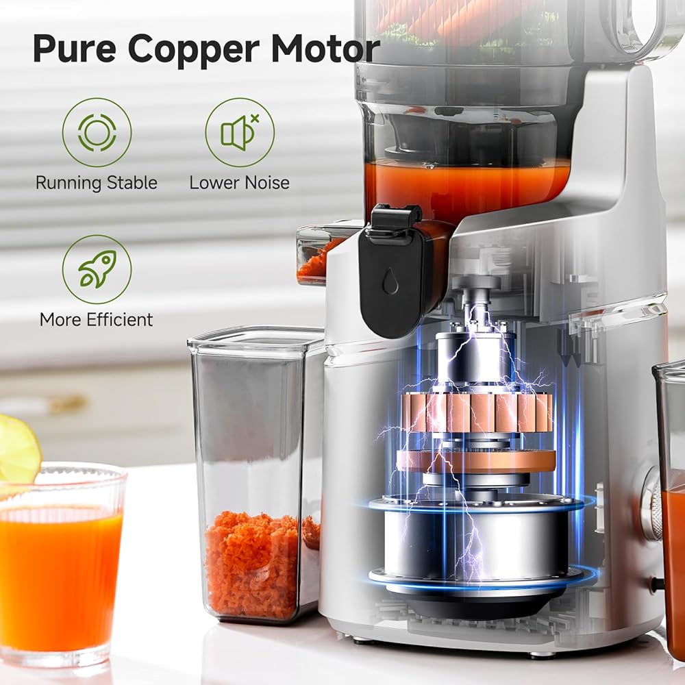 AMZCHEF Extracteur de jus automatique Vos mains libres, Ouverture de 135 mm et capacité de 1,8 L Extracteur de jus de fruits et légumes entiers, Extracteur jus lent de 250W avec triple filtre - Argent : Cuisine et Maison
