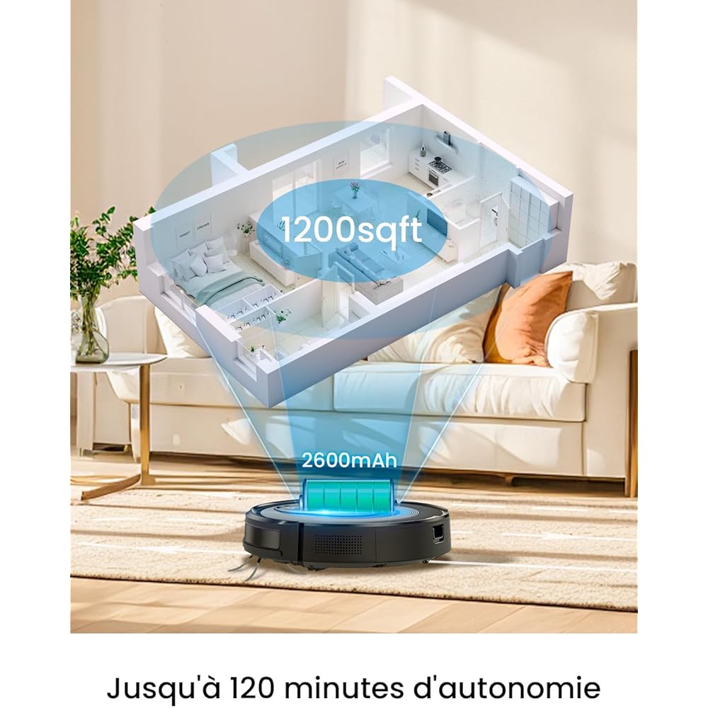 Vexilar Cleanova W7 Aspirateur Robot 3 en 1,Robot aspirateur Laveur Aspiration 4000Pa,120min d'Autonomie,Anti-Enchevêtrement,Alexa/APP/IFTTT,Ultra-Silencieux 55dB,aspirateur Robot Poils Animaux : Cuisine et Maison