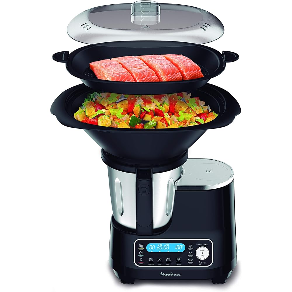 Moulinex Clickchef Robot Cuiseur multifonction compact, 3,6 L, 1400 W, 5 programmes, 32 fonctions, Balance cuisine intégrée, Cuiseur vapeur, Batteur Mélangeur HF456810 [Écran de contrôle en anglais] : Cuisine et Maison