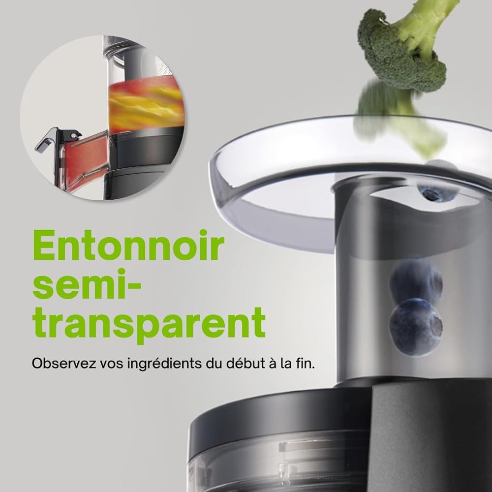 HUROM | Extracteur de jus | Presse à Froid | H-AA | Machine à glaçes | Système silencieux | Entonnoir semi-transparent | 500ml | 150 Watt | Sans BPA | Argent foncé : Cuisine et Maison