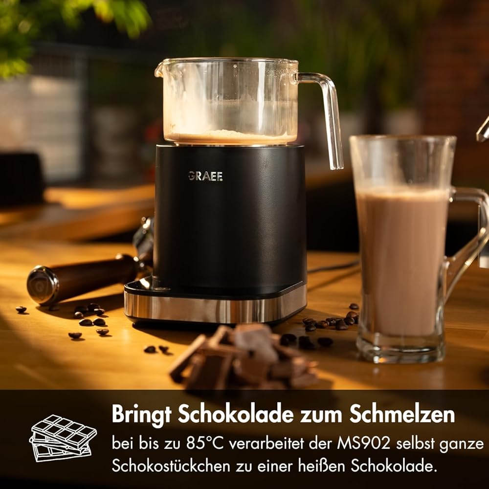 GRAEF MS902 Mousseur à lait en verre, à induction, 6 programmes automatiques, écran tactile, jusqu'à 400 ml de mousse de lait, chocolat chaud : Cuisine et Maison