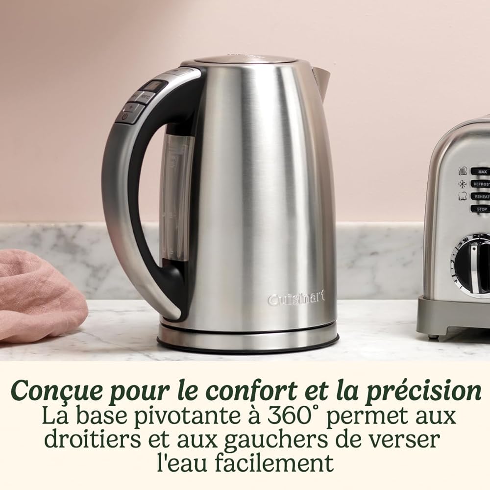Cuisinart Bouilloire électrique Multi-Températures - Ébullition rapide - Sans fil - Argenté - Fini en acier inoxydable - Capacité de 1,7L - Température réglable - Filtre amovible et lavable : Cuisine et Maison