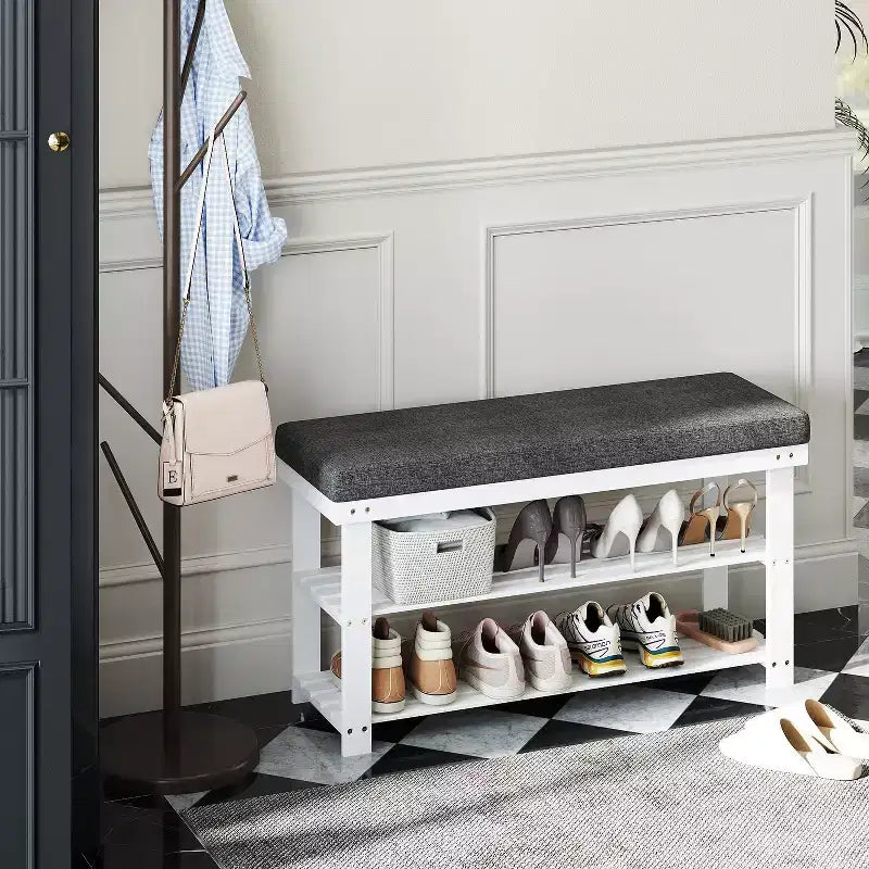 2-Tier Shoe Rack Bamboo Shoe Bench Stable Shoe Organizer for Entryway Living Room Bench Seat Holds Up to 300 lb 11.4 x 35.4 x 19.3 Inches