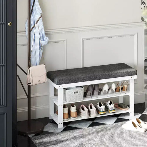 2-Tier Shoe Rack Bamboo Shoe Bench Stable Shoe Organizer for Entryway Living Room Bench Seat Holds Up to 300 lb 11.4 x 35.4 x 19.3 Inches