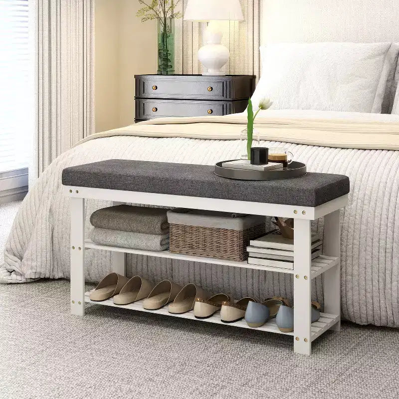 2-Tier Shoe Rack Bamboo Shoe Bench Stable Shoe Organizer for Entryway Living Room Bench Seat Holds Up to 300 lb 11.4 x 35.4 x 19.3 Inches