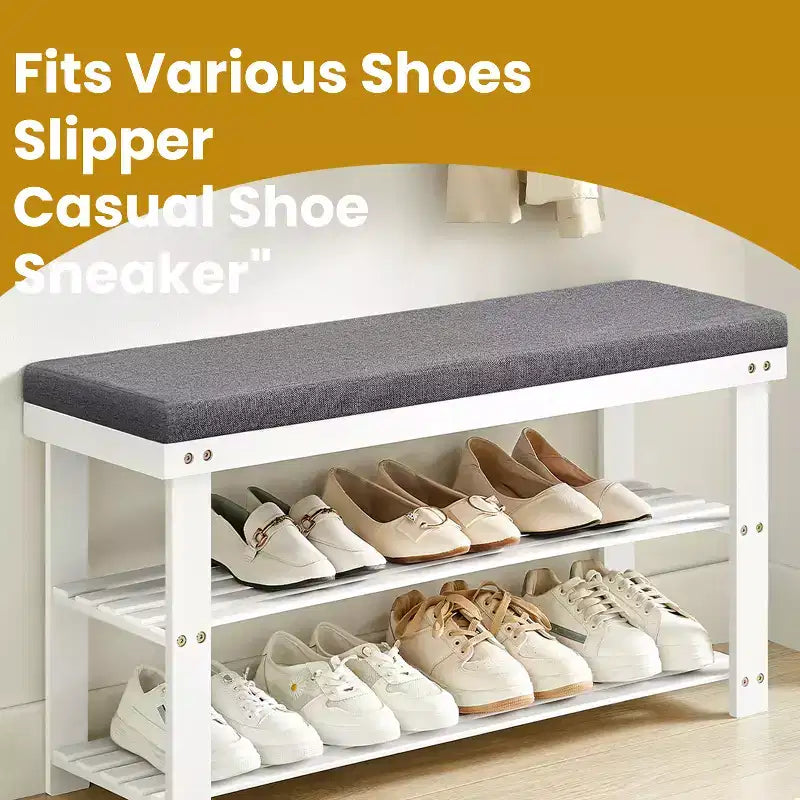2-Tier Shoe Rack Bamboo Shoe Bench Stable Shoe Organizer for Entryway Living Room Bench Seat Holds Up to 300 lb 11.4 x 35.4 x 19.3 Inches