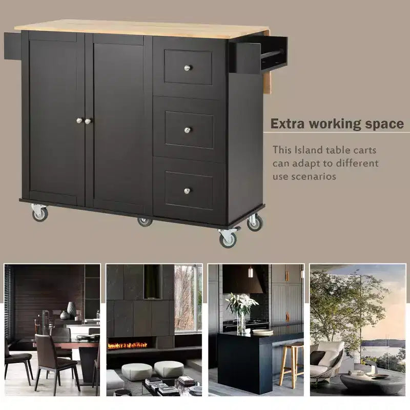 Whisen Modern Kitchen Island Cart, Kitchen Cart with Racks and Drawers