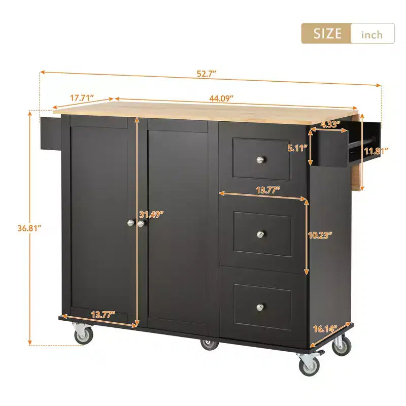 Whisen Modern Kitchen Island Cart, Kitchen Cart with Racks and Drawers