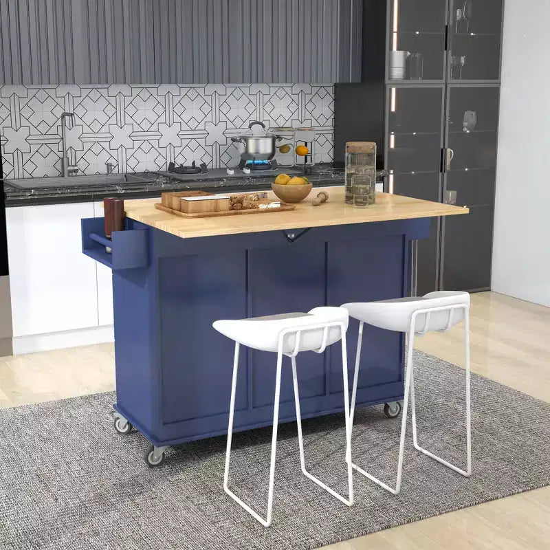 Whisen Modern Kitchen Island Cart, Kitchen Cart with Racks and Drawers