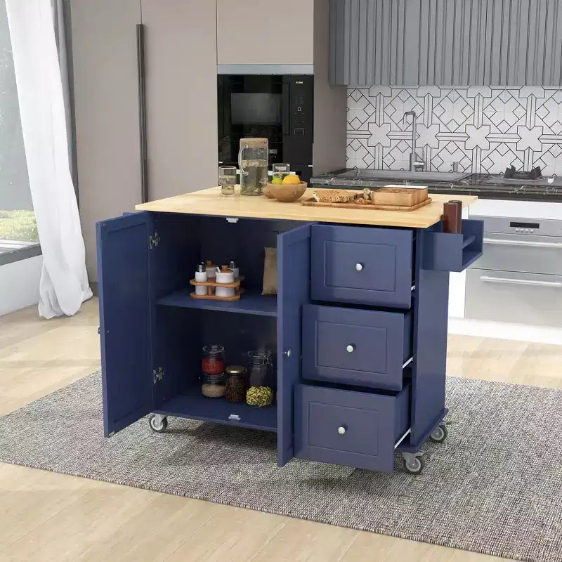 Whisen Modern Kitchen Island Cart, Kitchen Cart with Racks and Drawers