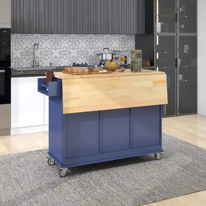 Whisen Modern Kitchen Island Cart, Kitchen Cart with Racks and Drawers