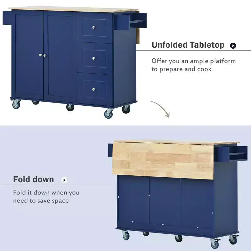 Whisen Modern Kitchen Island Cart, Kitchen Cart with Racks and Drawers