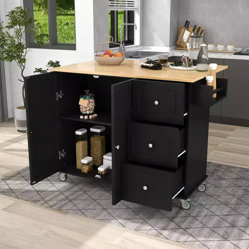 Whisen Modern Kitchen Island Cart, Kitchen Cart with Racks and Drawers