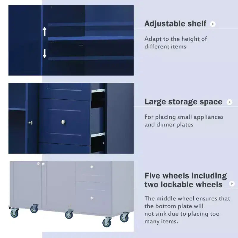 Whisen Modern Kitchen Island Cart, Kitchen Cart with Racks and Drawers