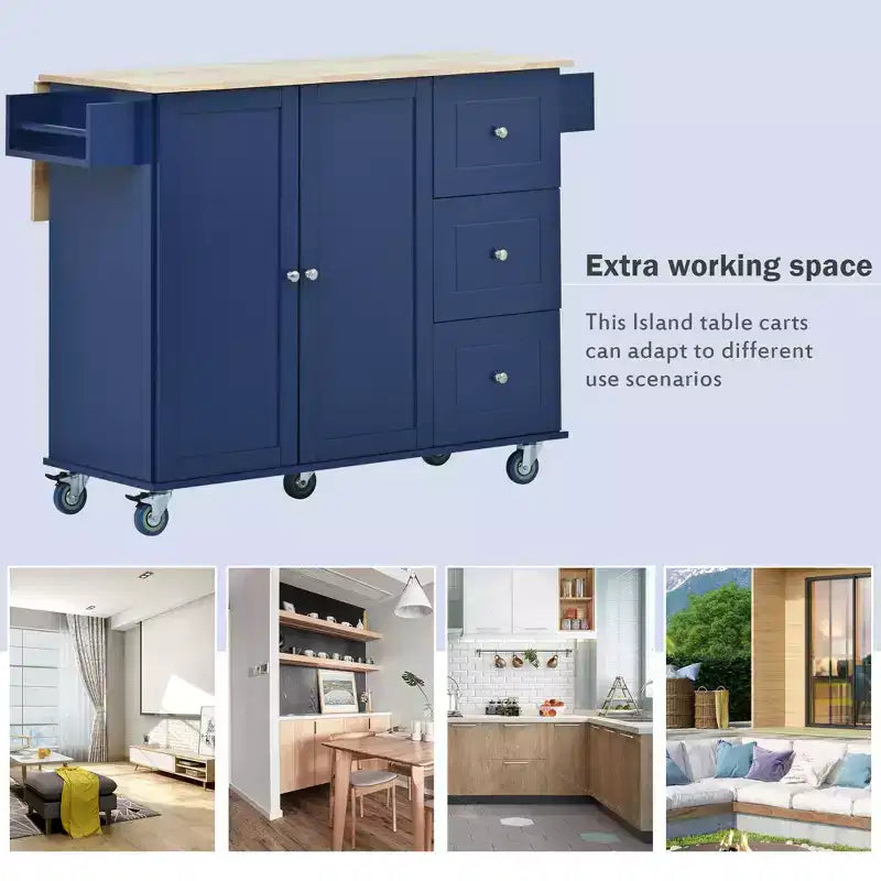 Whisen Modern Kitchen Island Cart, Kitchen Cart with Racks and Drawers