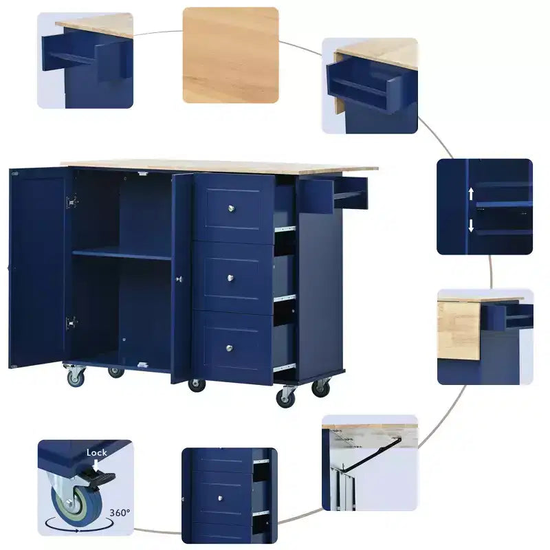 Whisen Modern Kitchen Island Cart, Kitchen Cart with Racks and Drawers