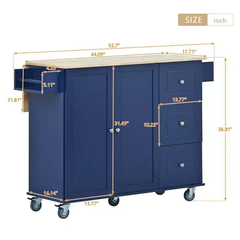 Whisen Modern Kitchen Island Cart, Kitchen Cart with Racks and Drawers