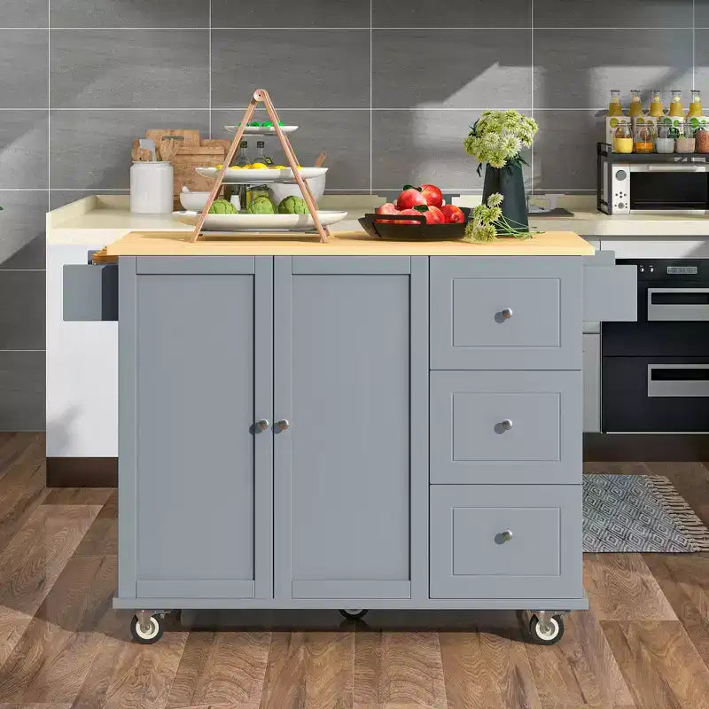 Whisen Modern Kitchen Island Cart, Kitchen Cart with Racks and Drawers