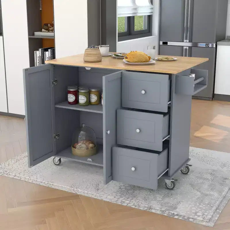 Whisen Modern Kitchen Island Cart, Kitchen Cart with Racks and Drawers