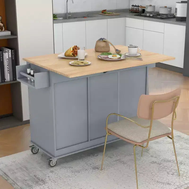 Whisen Modern Kitchen Island Cart, Kitchen Cart with Racks and Drawers