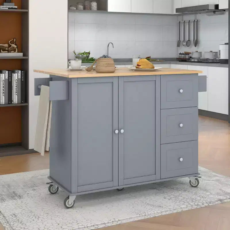 Whisen Modern Kitchen Island Cart, Kitchen Cart with Racks and Drawers