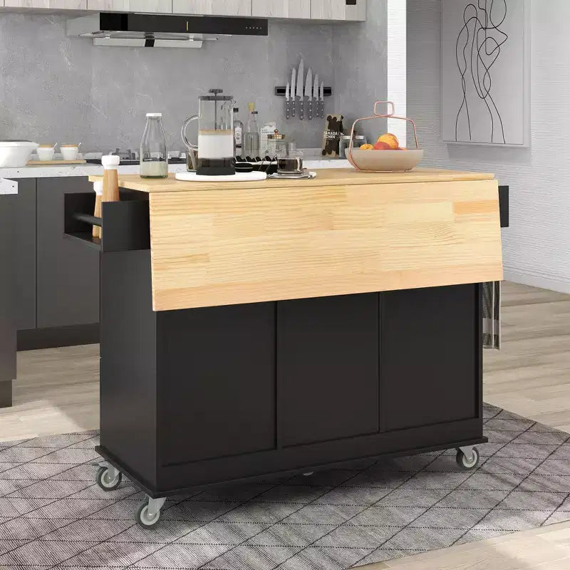 Whisen Modern Kitchen Island Cart, Kitchen Cart with Racks and Drawers