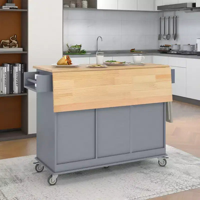 Whisen Modern Kitchen Island Cart, Kitchen Cart with Racks and Drawers