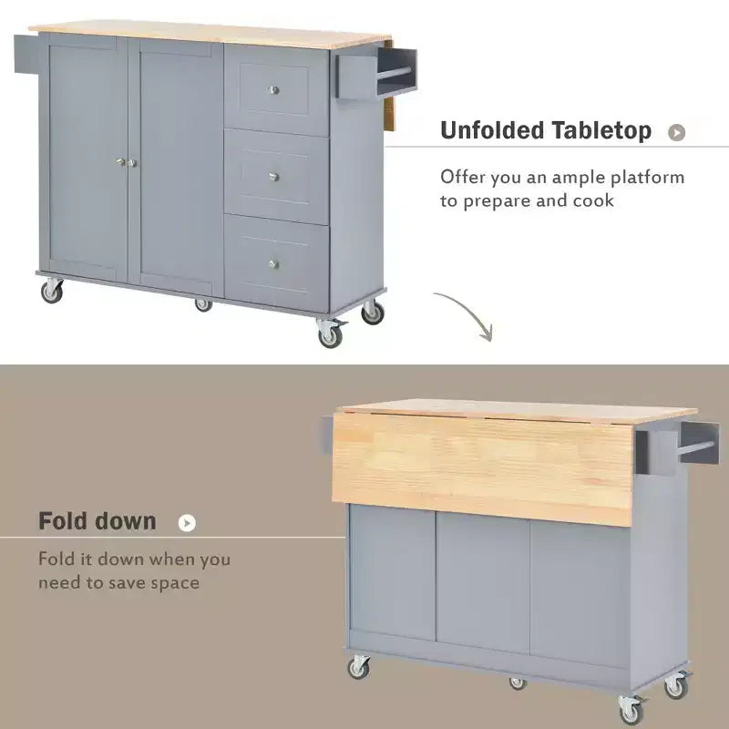 Whisen Modern Kitchen Island Cart, Kitchen Cart with Racks and Drawers