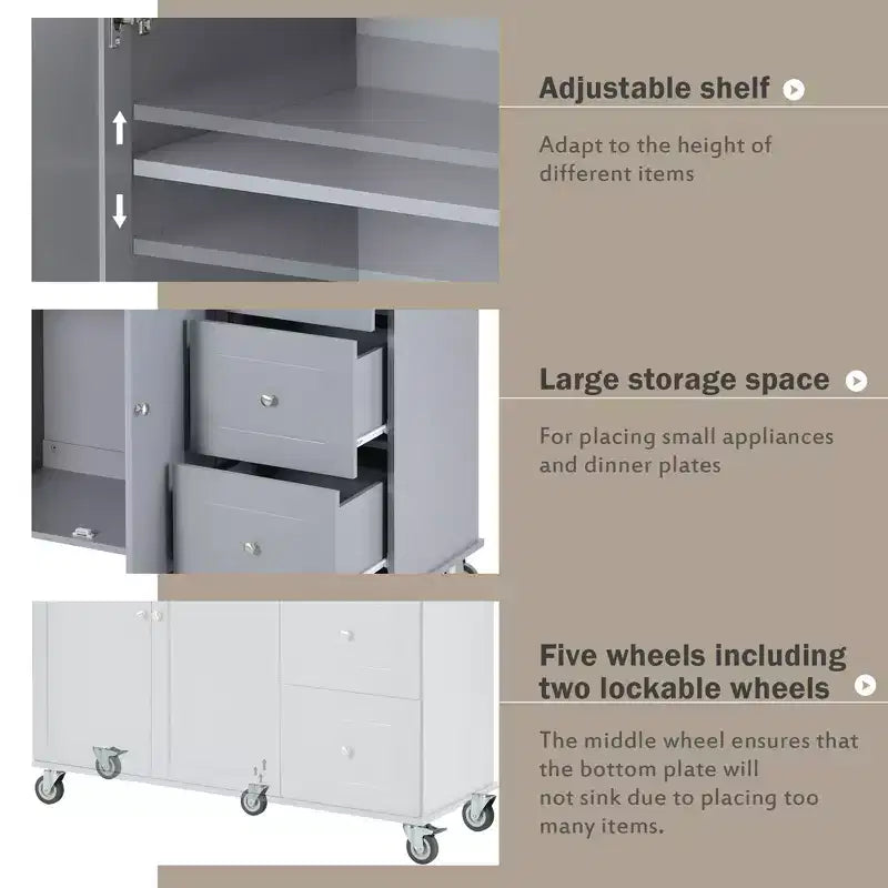 Whisen Modern Kitchen Island Cart, Kitchen Cart with Racks and Drawers