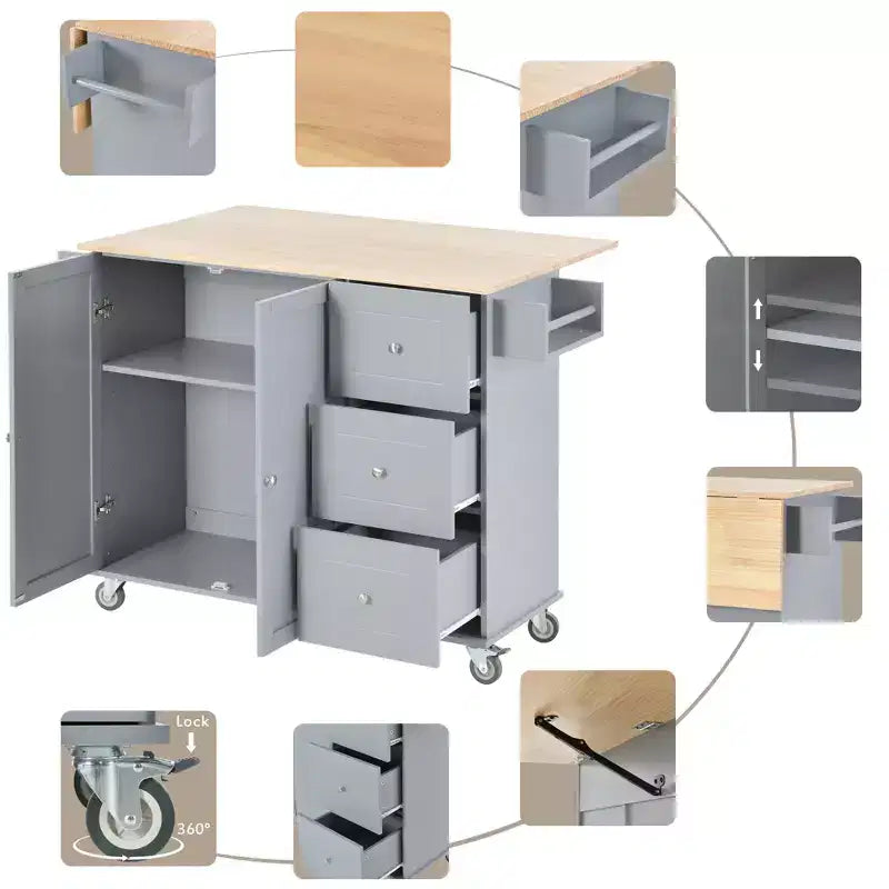 Whisen Modern Kitchen Island Cart, Kitchen Cart with Racks and Drawers