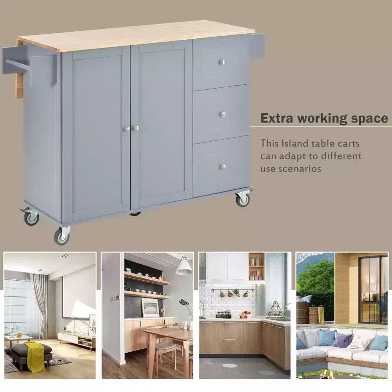 Whisen Modern Kitchen Island Cart, Kitchen Cart with Racks and Drawers