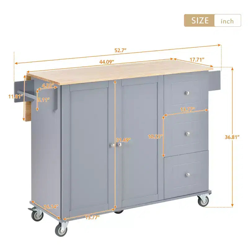 Whisen Modern Kitchen Island Cart, Kitchen Cart with Racks and Drawers