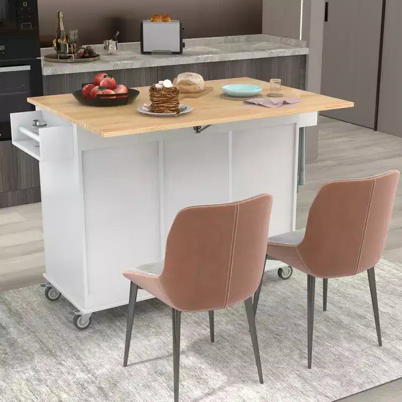 Whisen Modern Kitchen Island Cart, Kitchen Cart with Racks and Drawers