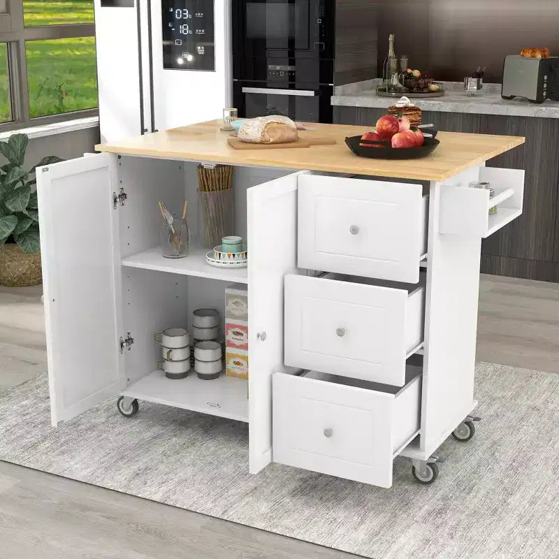 Whisen Modern Kitchen Island Cart, Kitchen Cart with Racks and Drawers