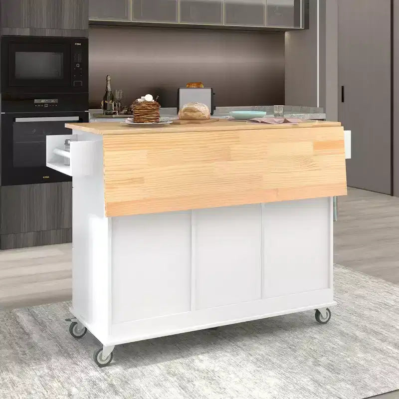 Whisen Modern Kitchen Island Cart, Kitchen Cart with Racks and Drawers