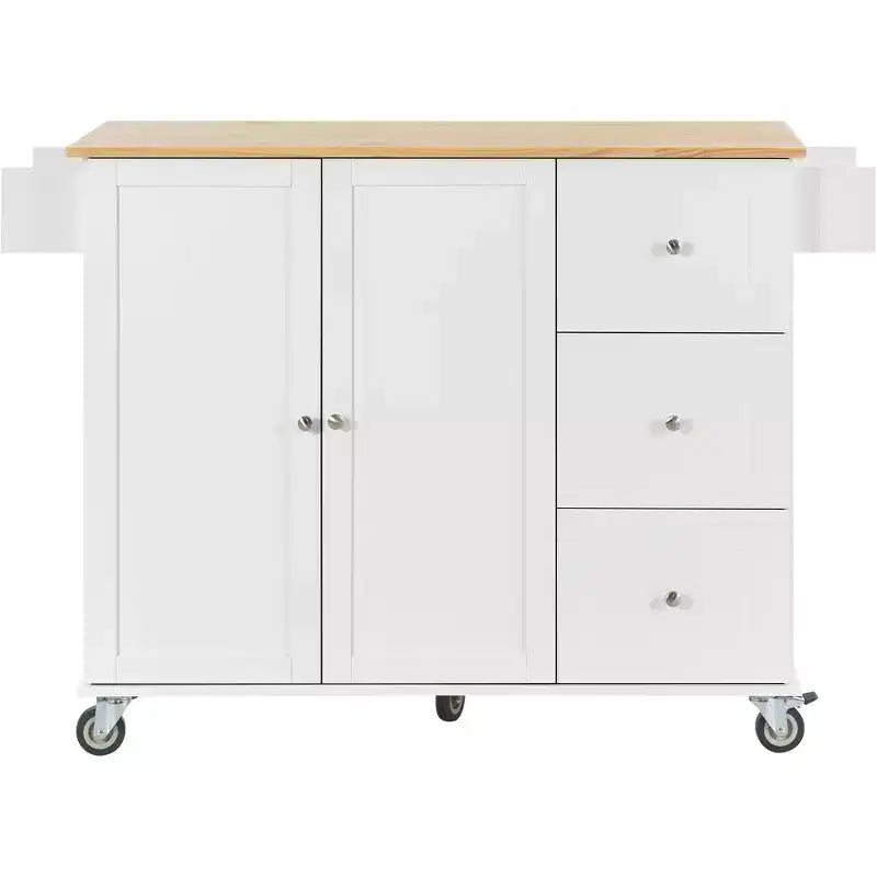 Whisen Modern Kitchen Island Cart, Kitchen Cart with Racks and Drawers