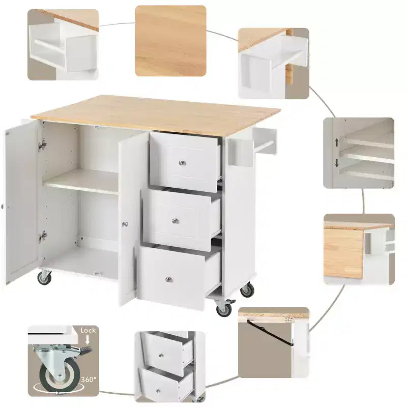Whisen Modern Kitchen Island Cart, Kitchen Cart with Racks and Drawers